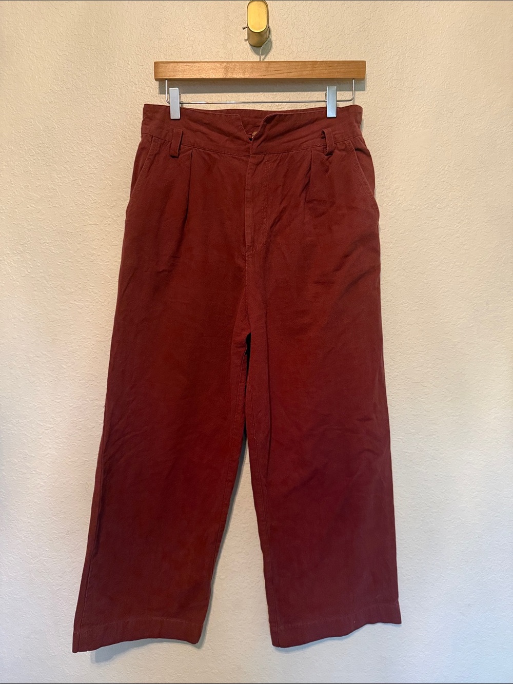 FP One Free People high waisted pleat wide leg cropped pants cotton